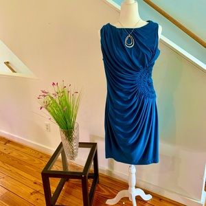 Teal dress with ruching details